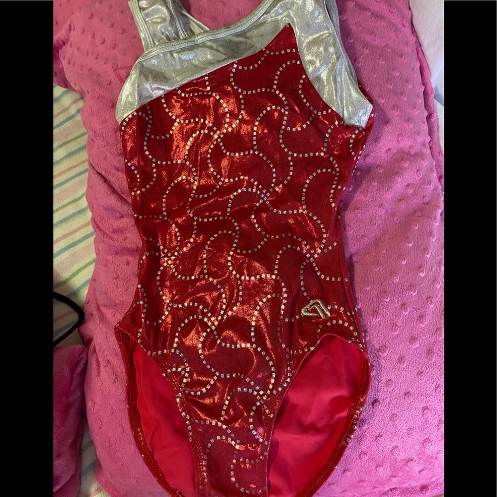 Gymnastics leotard red & silver great condition AS